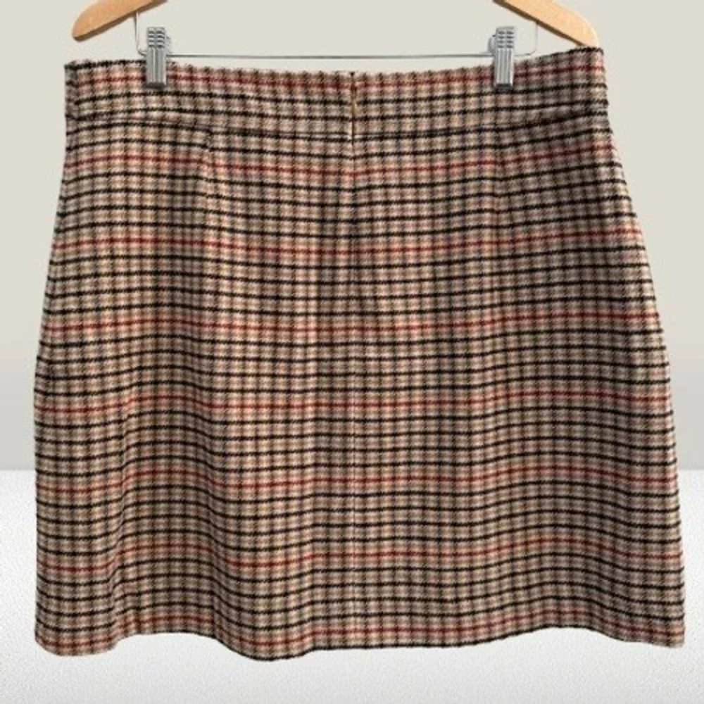 J.Crew Women's Plaid Tweed Herringbone Wool Blend A-Line Mini Skirt Size 16